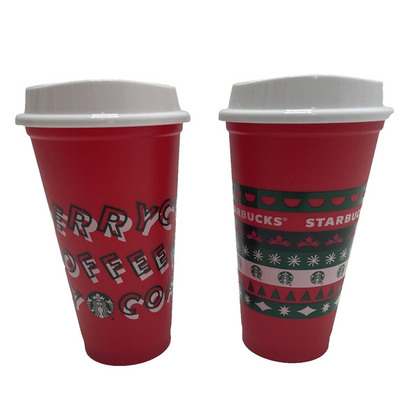 2 Starbuck Holiday Limited Ed 2013 Christmas Reusable Hot Drink Cup Grande 16oz - Picture 1 of 8